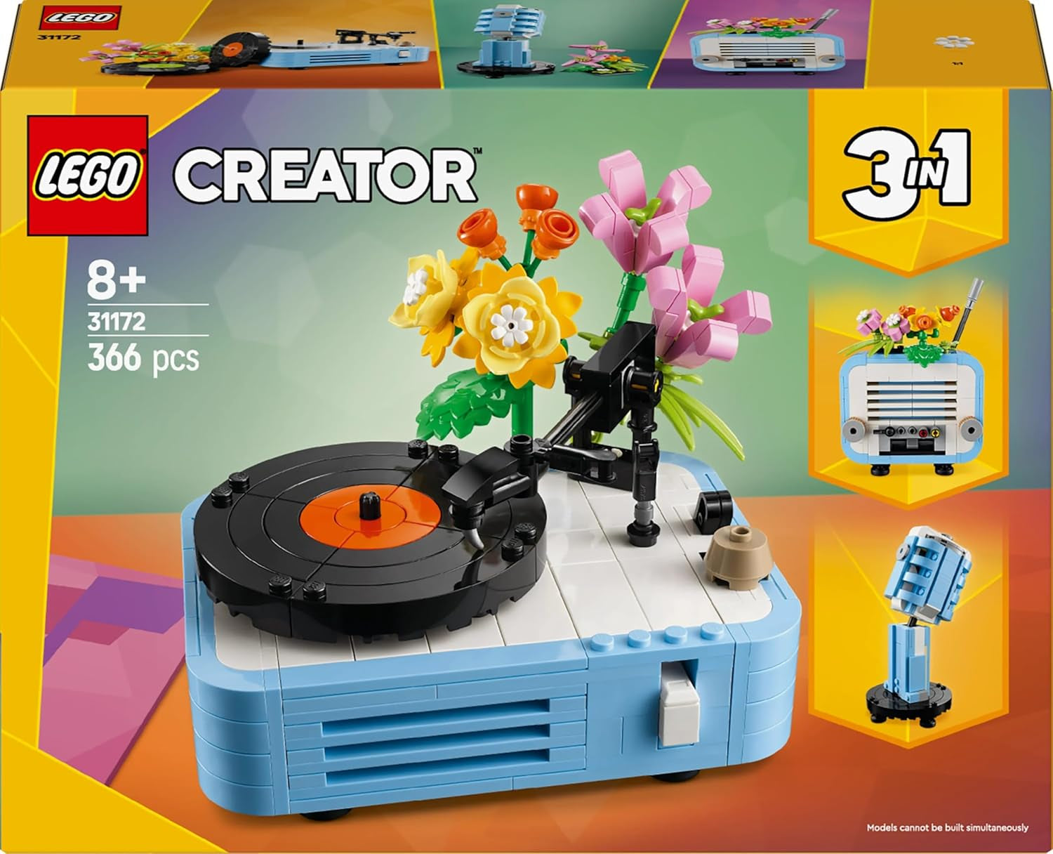LEGO Creator 3I1 disc-afspiller med blomster - ombyggeligt legetøj til radio eller mikrofon - musiklegetøj til børn - kreativ gaveidé til piger og drenge fra 8 år 31172 Byggesæt Besuche den LEGO-Store
