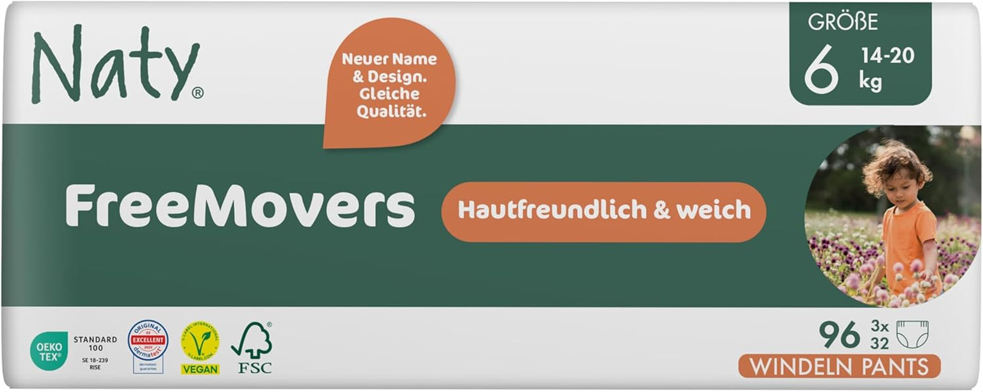 Naty FreeMovers Babybleer | Certificeret hudvenlige blebetræk | Blød og duftfri | Absorberende og lækagesikker | Dermatologisk testet størrelse 5 (12–18 kg) | 80 stk