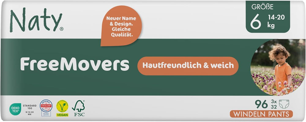 Naty FreeMovers Babybleer | Certificeret hudvenlige blebetræk | Blød og duftfri | Absorberende og lækagesikker | Dermatologisk testet størrelse 5 (12–18 kg) | 80 stk