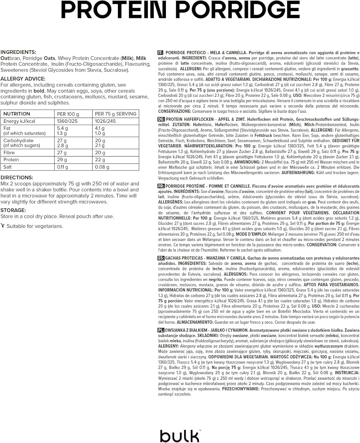 Komplet proteinhavre, højproteinhavre, valle, fiberrigt, proteingrød, æblekanel, 2,5 kg