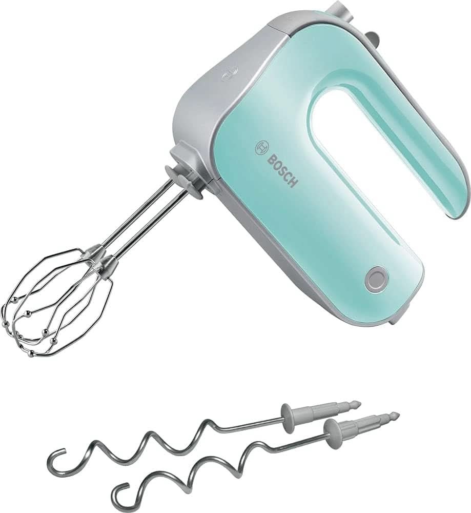 Bosch Handrührer Styline MFQ4835DE, 2X2 Rührbesen, 2 Edelstahl-Nethaken, Spülmaschinengeeignet, 575 W, Weiß Kitchen Naty Shop Mint Turkis/Sølv