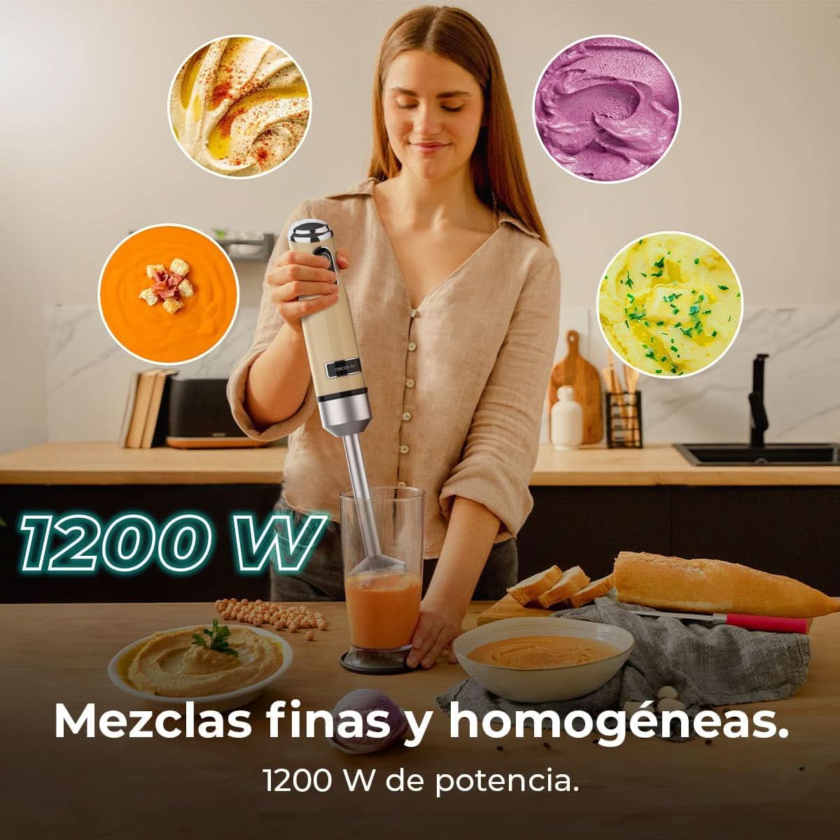 Cecotec Håndmixer Retro Power Retroyellow 1200MAX. 1200W Maximale Leistung, 4-Klingen-Messer Mit Schwarzer Titanbeschichtung, 2 Geschwindigkeiten, 0,5L Becher, Vintage-Design Mother and Child Naty Shop