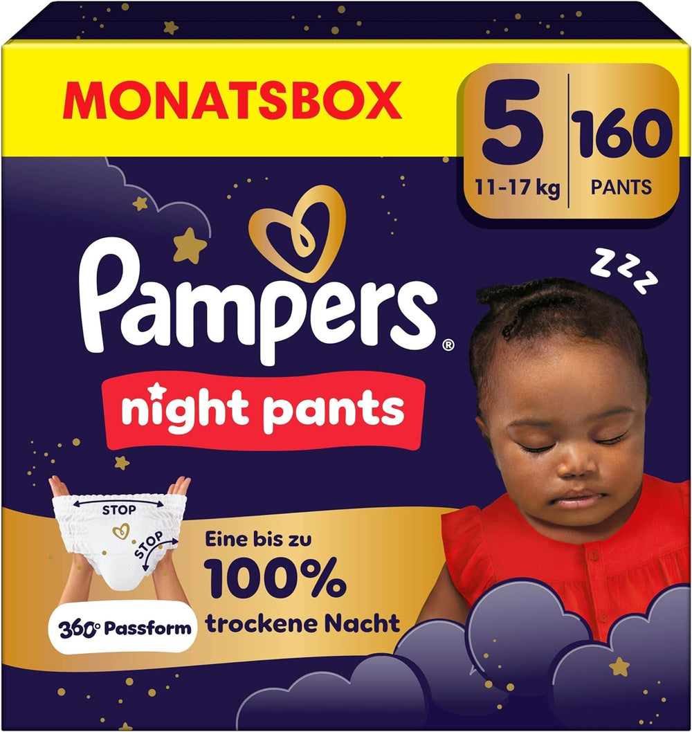 Pampers Night Pants størrelse 6 bleer, 138 stykker, 13kg-19kg, giver ekstra beskyttelse hele natten.