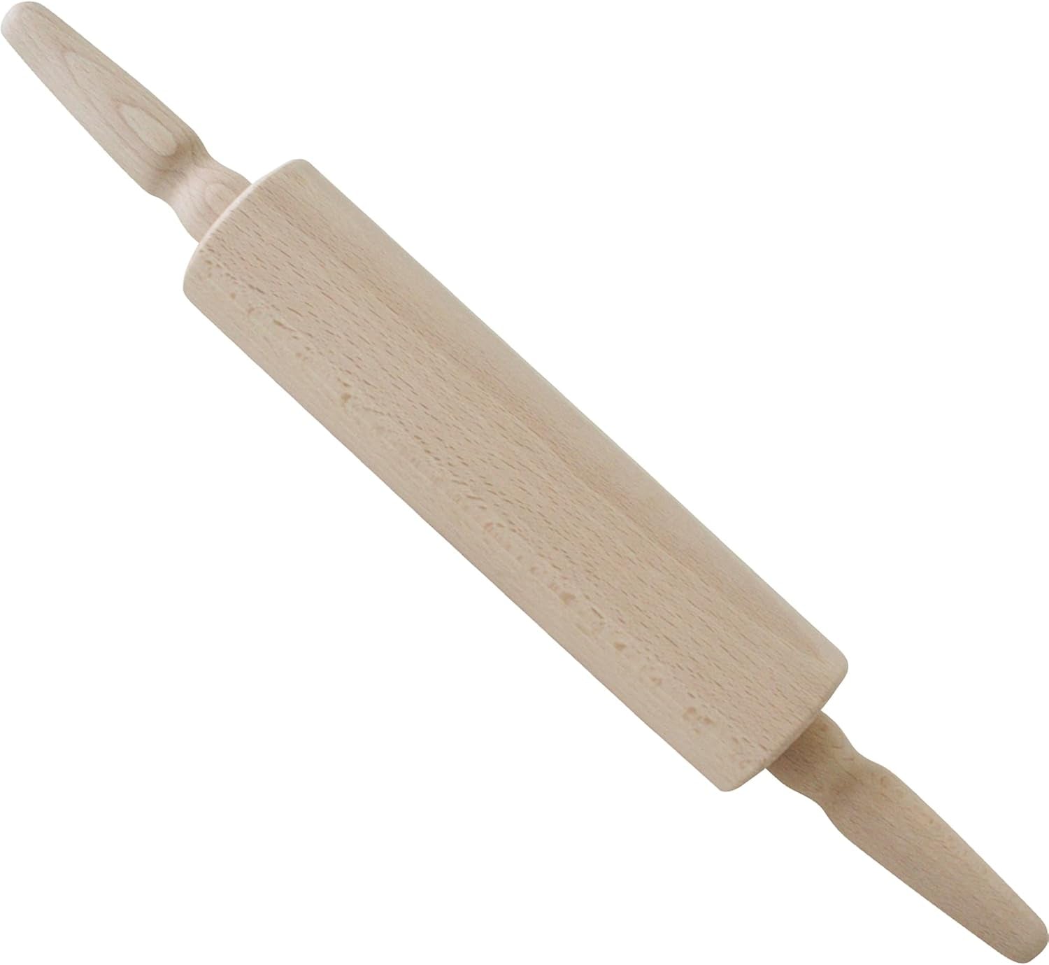 Teigroller i Braun, Teigroller aus robustem Holz, Nudelholz mit Metallachse, Holzfarben