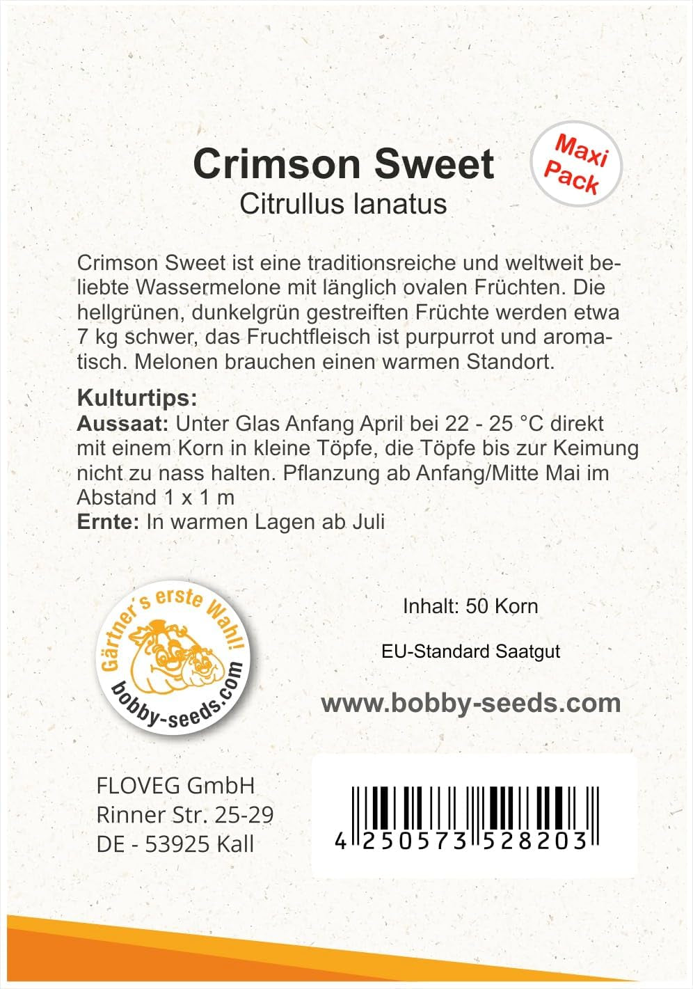 Melonensamen Crimson Sweet Wassermelone 50 Korn