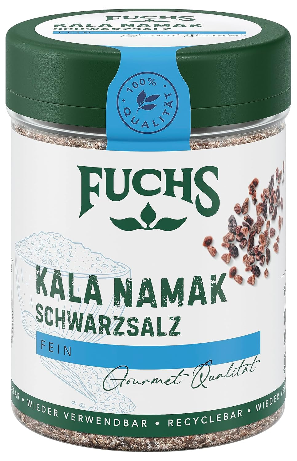 Fuchs Gewürze - Kala Namak - Schwarzsalz - Gewürzsalz für veganes Rührei - naturlige ingredienser - 100 g i wiederverwendbarer, genbrugsbarer Dosis