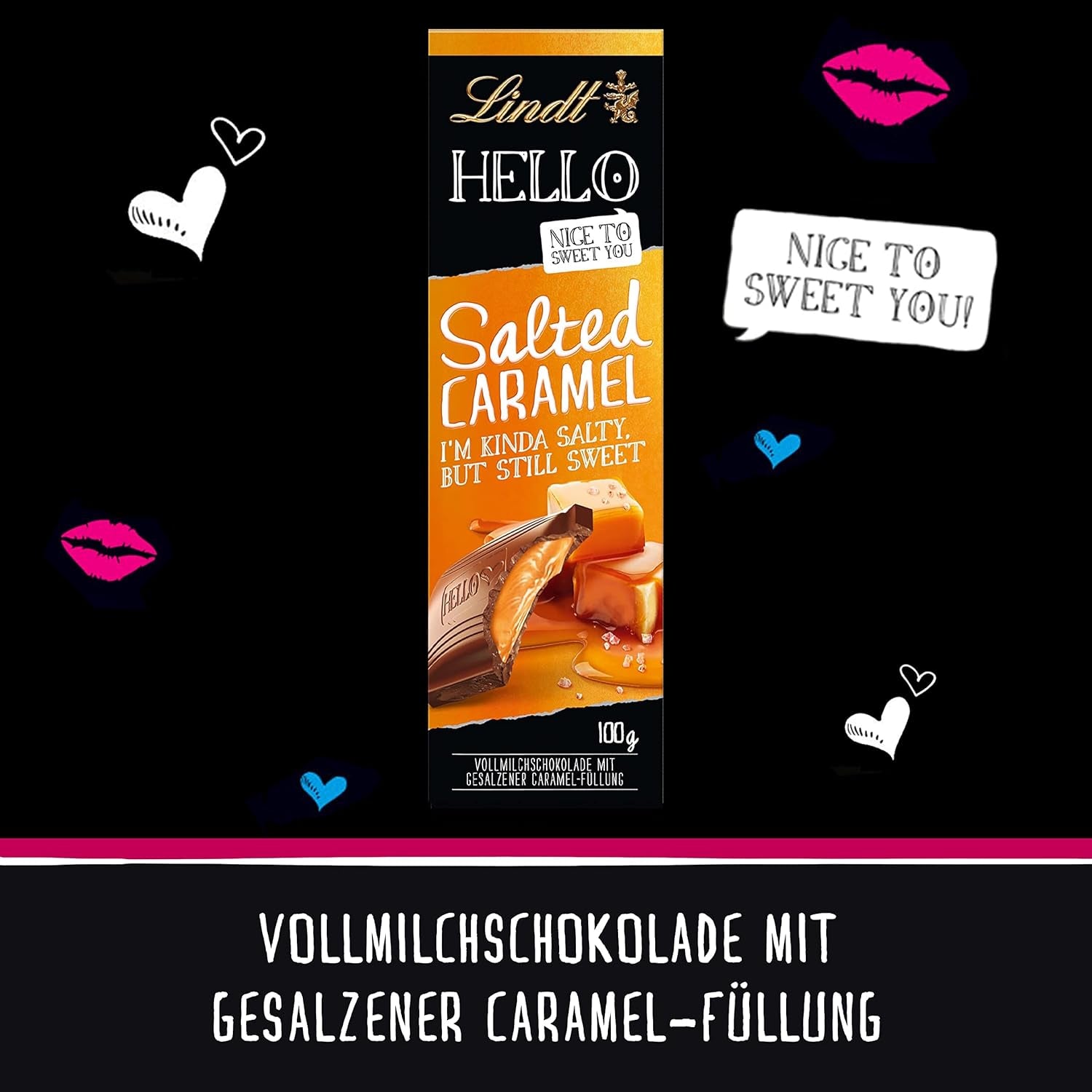 HEJ Saltet karamelchokolade | Bar 100g | Mælkechokolade med saltet karamelfyld | Chokoladebar | Chokoladegave (pakke med 5)