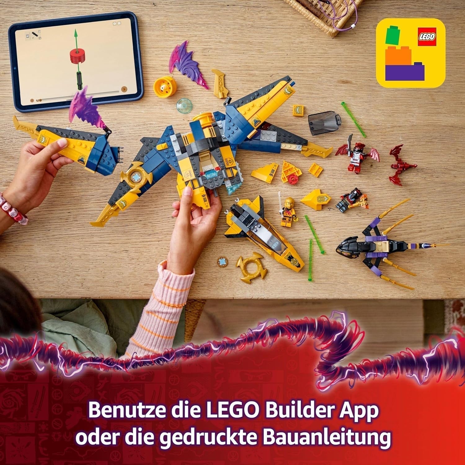 Ras og Arins LEGO NINJAGO Super Storm Flyer - Legetøj med drone, skydere, klinger og motorer - Inkl. 3 Ninja-rollespilsminifigurer - Byggesæt til drenge og piger fra 8 år 71833 Byggesæt Besuche den LEGO-Store