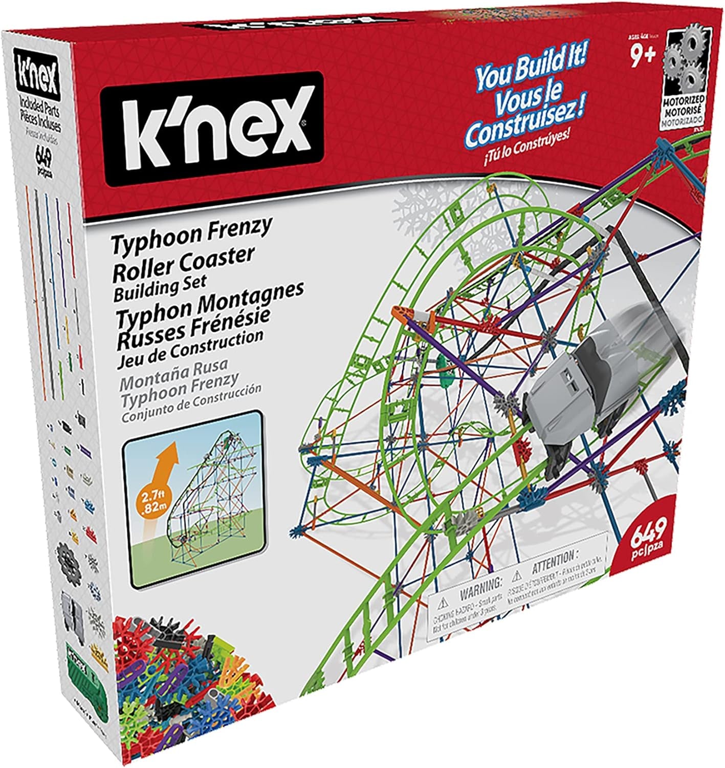 K'NEX 51438 Typhoon Frenzy rutsjebane, 2-i-1 model farverigt byggesæt til drenge og piger, 19 fods legetøj, 640 dele børnebyggesæt til børn i alderen 9 år +