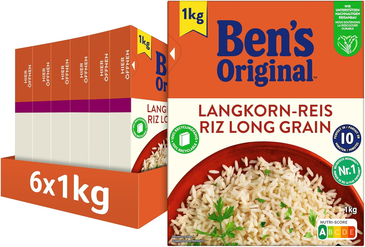 BEN'S ORIGINAL™ langkornet ris, kogt i pose, 10 minutter, 6 x 1 kg
