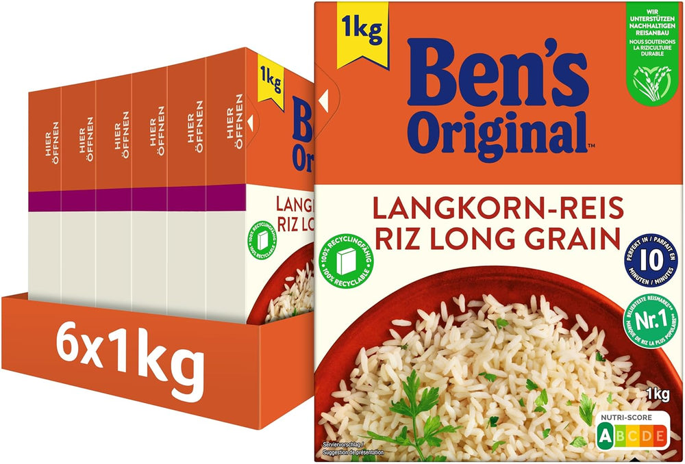 BEN'S ORIGINAL™ langkornet ris, kogt i pose, 10 minutter, 6 x 1 kg