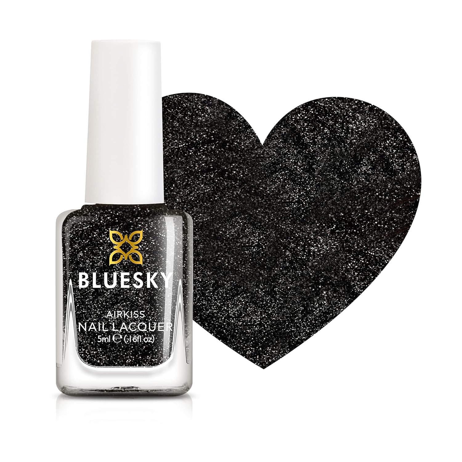 Bluesky Kids neglelak - Rockstar, sort glitter, let at fjerne, giftfri, vandbaseret, lugtfri - gratis neglelak til børn, 5 ml, pakke med 1