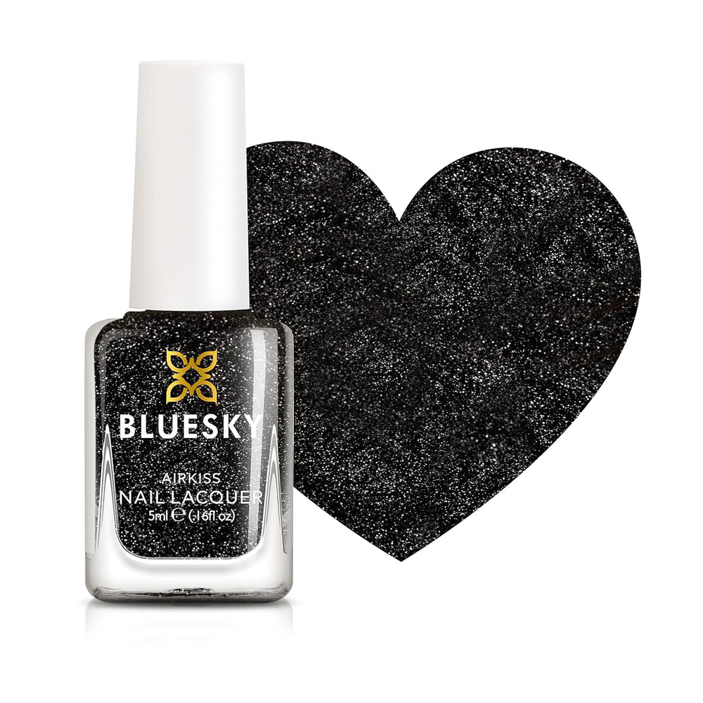 Bluesky Kids neglelak - Rockstar, sort glitter, let at fjerne, giftfri, vandbaseret, lugtfri - gratis neglelak til børn, 5 ml, pakke med 1
