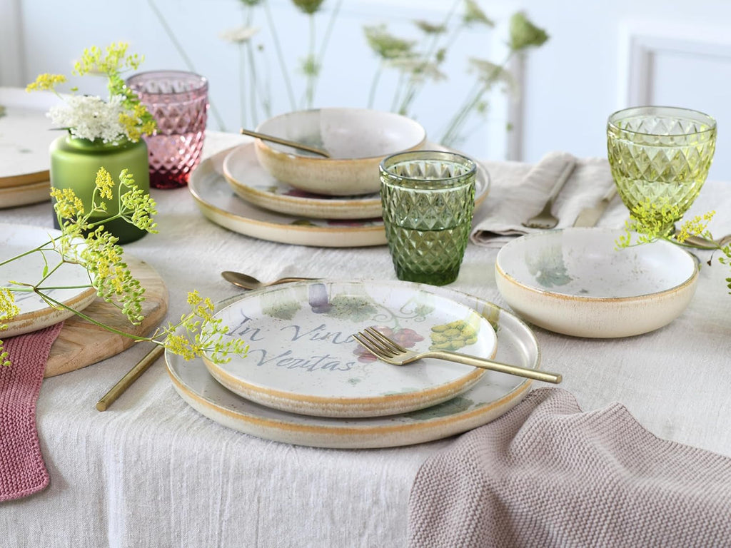 Creatable, 24222, Serie Uno in Vino Veritas, 12-Teiliges Geschirrset Für 4 Personen, Teller Set Aus Steinzeug, Spülmaschinen- Und Mikrowellengeeignet, Made in Portugal Seturi vesela masa Naty Shop