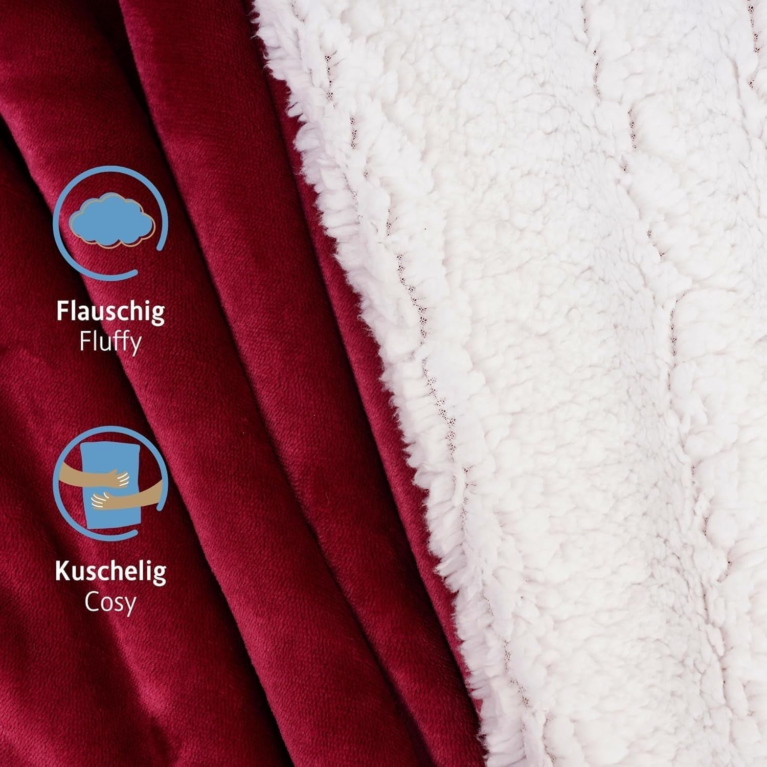 Komfortec hyggetæppe 150X200 Cm, Oeko-Tex certificeret fluffy fleece tæppe, varmt sherpa tæppe til sofaen, tykt tæppe til sofaen, bordeaux senge og tæpper Besuche den Komfortec-Store