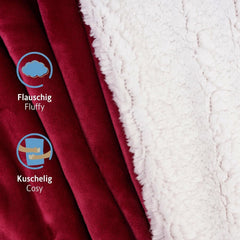 Komfortec hyggetæppe 150X200 Cm, Oeko-Tex certificeret fluffy fleece tæppe, varmt sherpa tæppe til sofaen, tykt tæppe til sofaen, bordeaux senge og tæpper Besuche den Komfortec-Store