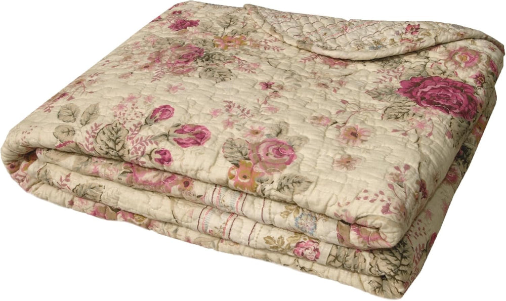 Greenland Home Antique Rose - klassisk, traditionelt blomstermønster - 100% bomuld, quiltet, tæppe, 127 X 152,4 cm, ecru Senge og tæpper Greenland Home Fashions Natura
