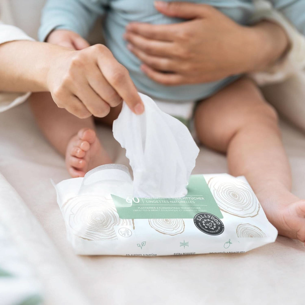 LILLYDOO Grønne naturlige vådservietter, 100 % plastikfri, parfumefri (FSC Mix) Naty Shop Baby vådservietter