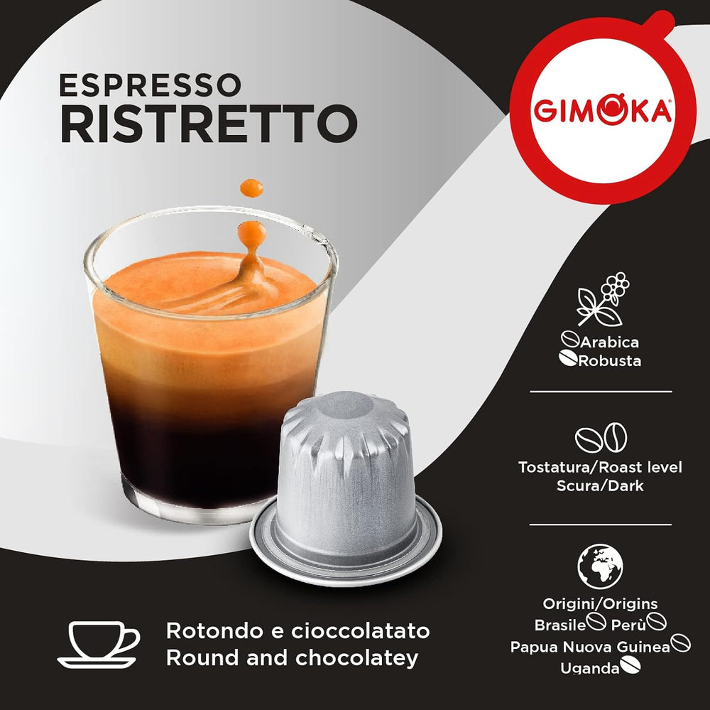 Gimoka Kaffeekapseln Espresso Ristretto, Intensität 11/13-100 Kapsel aus Aluminium - Kompatibel mit Nespresso* Haushalts-Espressomaschinen - 100 Stück (10 x 10 Getränke) - Hergestellt in Italien