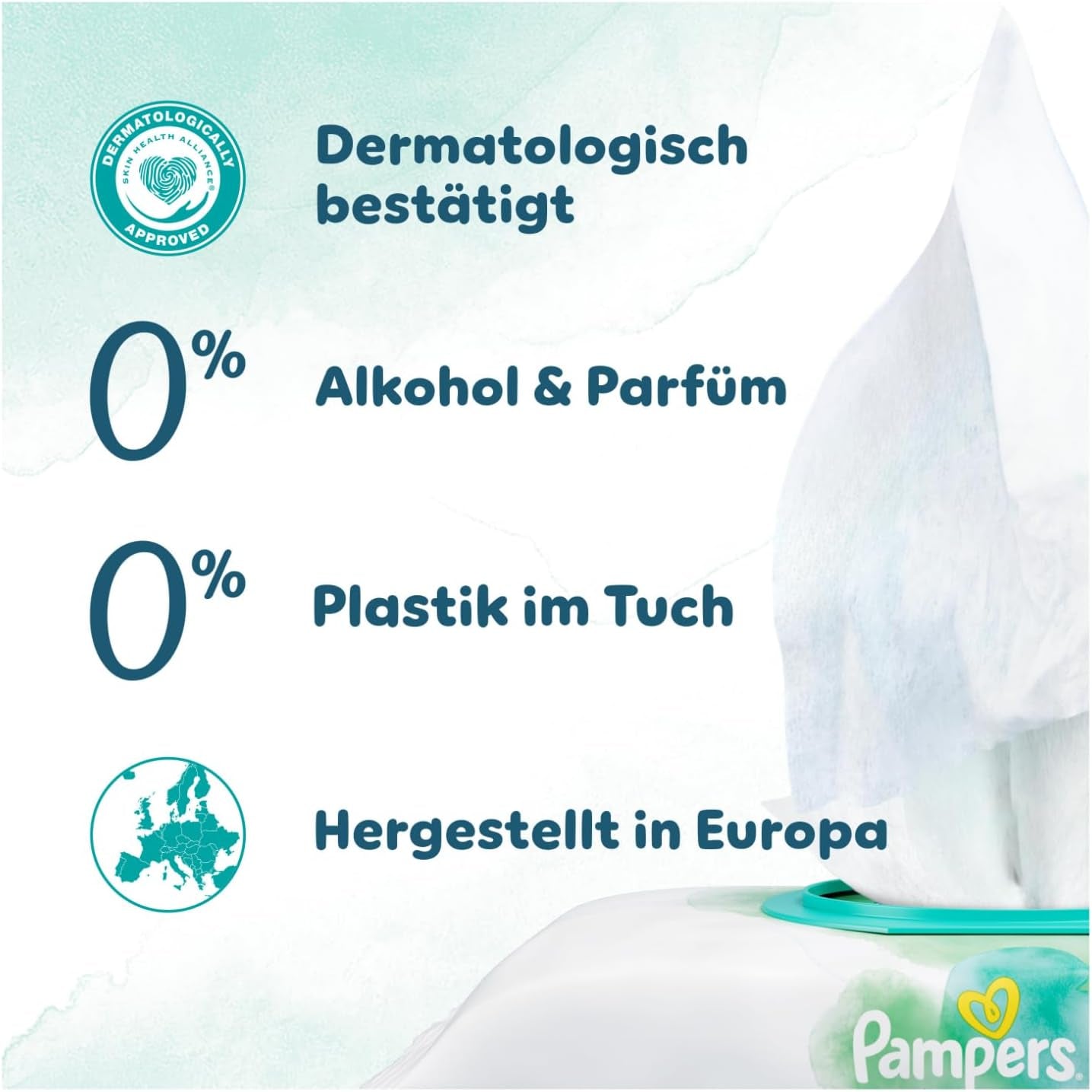 Pampers Harmony Aqua vådservietter, 15 pakker med 48 servietter hver - 720 servietter i alt, hjælper med at genoprette hudens naturlige pH-balance, let lotion 99% vand