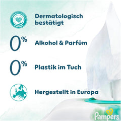 Pampers Harmony Aqua vådservietter, 15 pakker med 48 servietter hver - 720 servietter i alt, hjælper med at genoprette hudens naturlige pH-balance, let lotion 99% vand