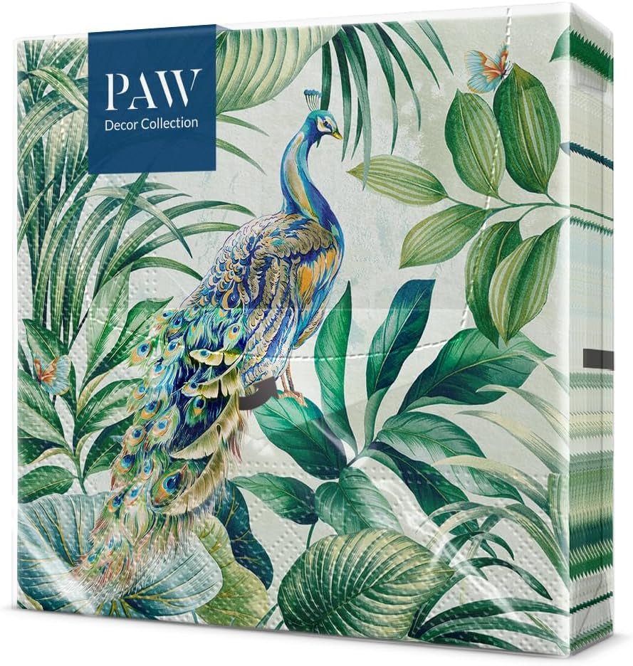 PAW - Șervețele 3 straturi (33 X 33 Cm) I 20 bucăți I Perfect pentru zile de naștere, petreceri, nunți, comuniuni și sărbători I Decor de masă Șervețele de hârtie elegante - Eucalipt auriu I Eucalipt auriu