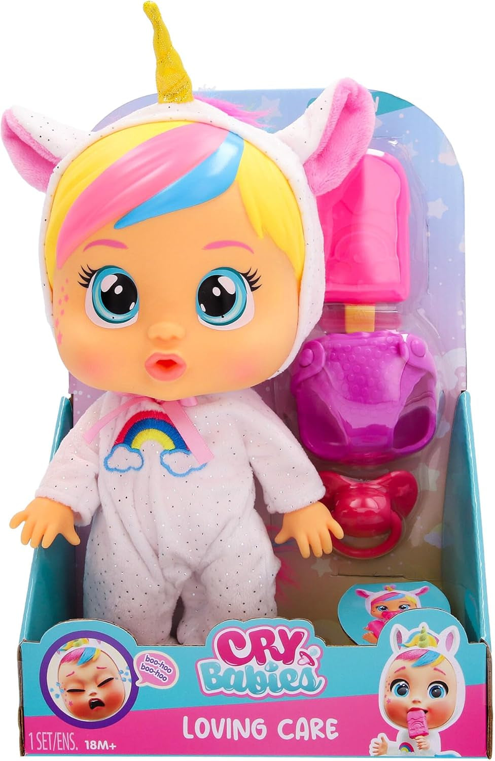 CRY Babies Loving Care Fantasy Dreamy | Interaktive Puppe, die echte Tränen weint, einen Pyjama trägt und 3 Accessoires enthält - Spielzeug und Geschenk für Mädchen und Jungen