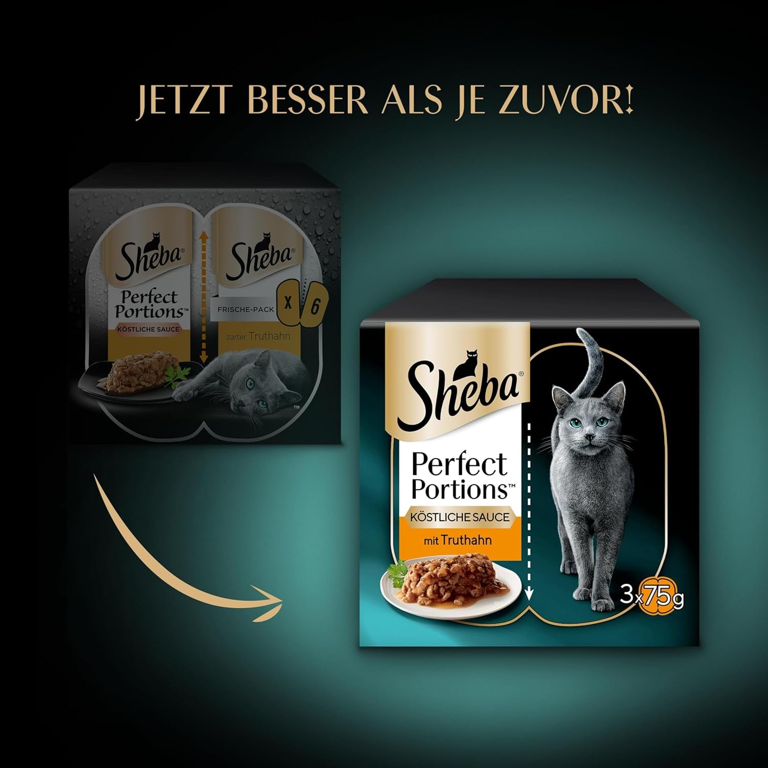 Sos SHEBA Perfect PORTIONS pentru pisici cu curcan 8 x 3 x (2 x 375g)