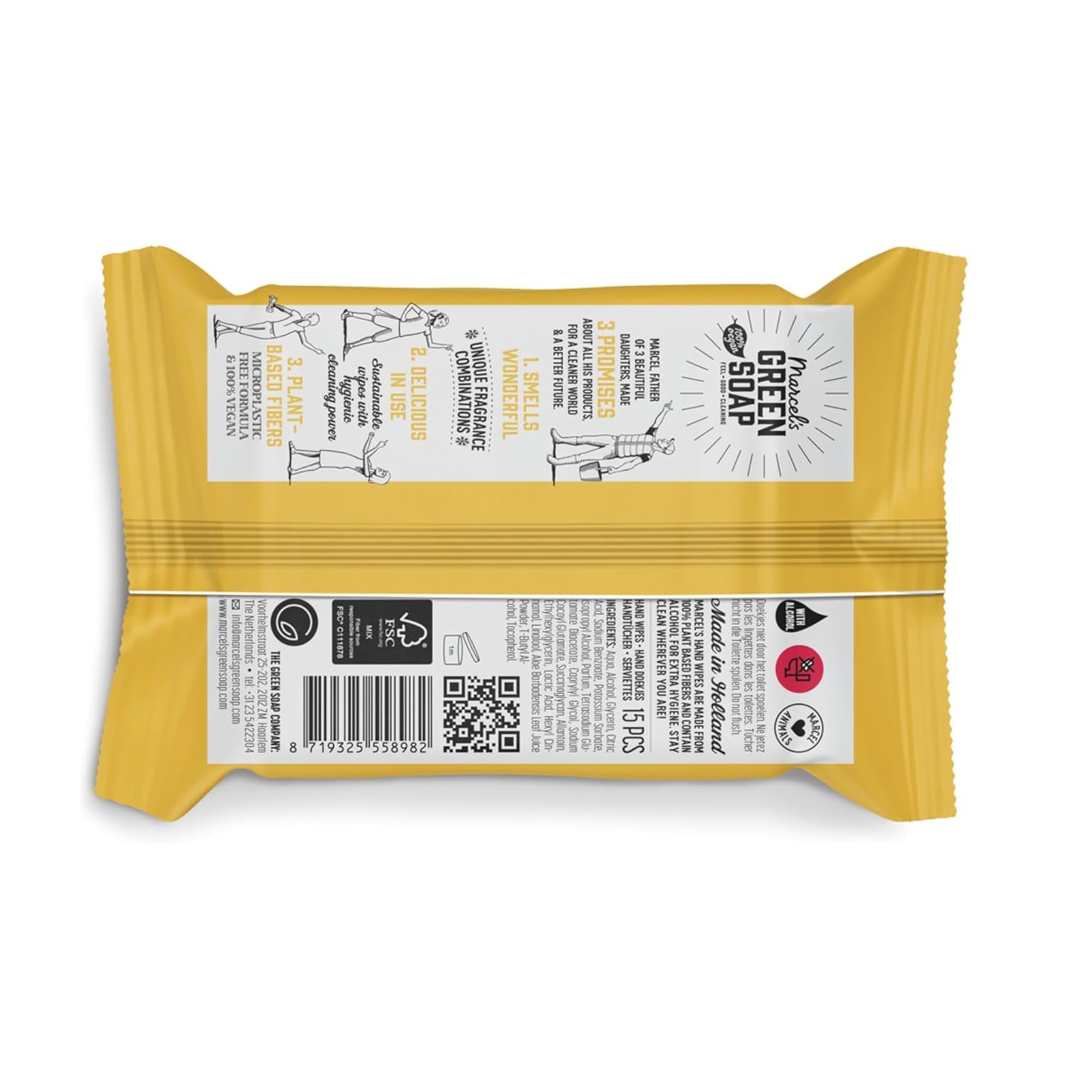 Marcel's grønne sæbe håndvådservietter 60 pakke - vanilje & kirsebærblomster - plantebaseret - økologisk