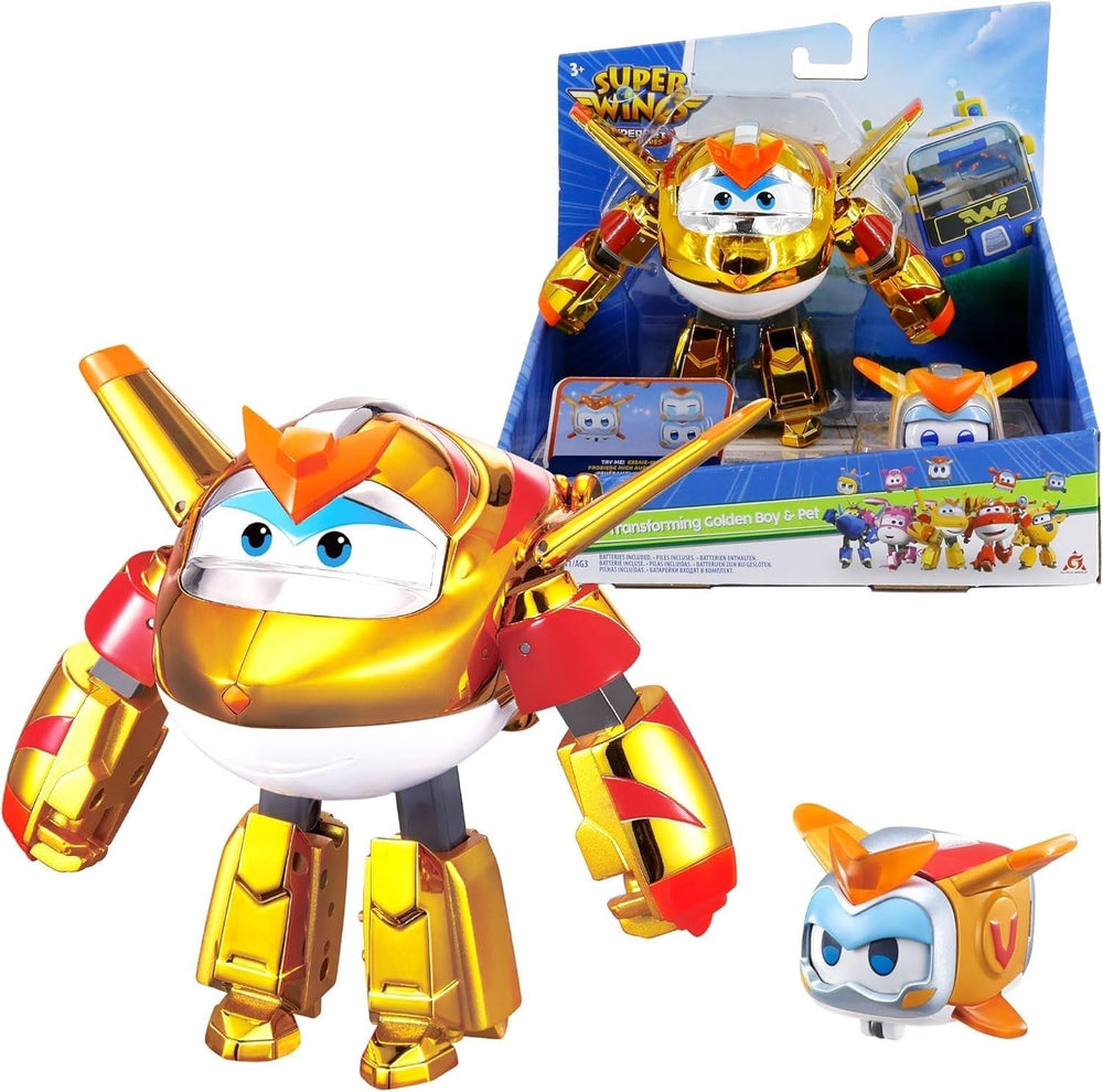 Super Wings EU770447 - Transformering Tino & Pet, transformerende legetøjsfigur ca. 14,5 cm og kæledyr med højden på ca. 4,3 cm, til børn over 3 år Actionfigurer Naty Shop Den gyldne dreng