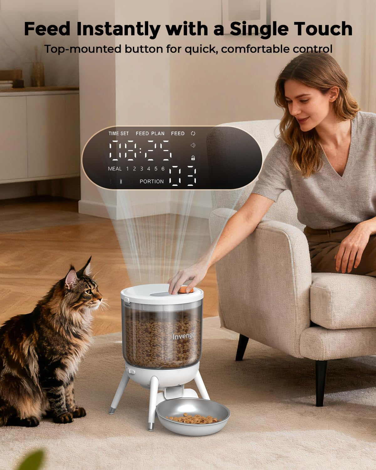 Hrănitor automat pentru pisici, hrănitor pentru pisici controlat cu temporizator, buncăr de 3L, alimentare dublă, distribuitor de hrană uscată pentru pisici și câini, hrănitor pentru pisici, negru (alb)