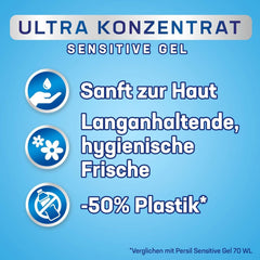Persil Ultra Concentrate Sensitive Gel (130 vaske), Flydende vaskemiddel til allergier og babyer i en mindre flaske for mindre plastik, Fjerner vanskelige pletter, Dermatologisk testet Naty Shop Vaskevaskemidler