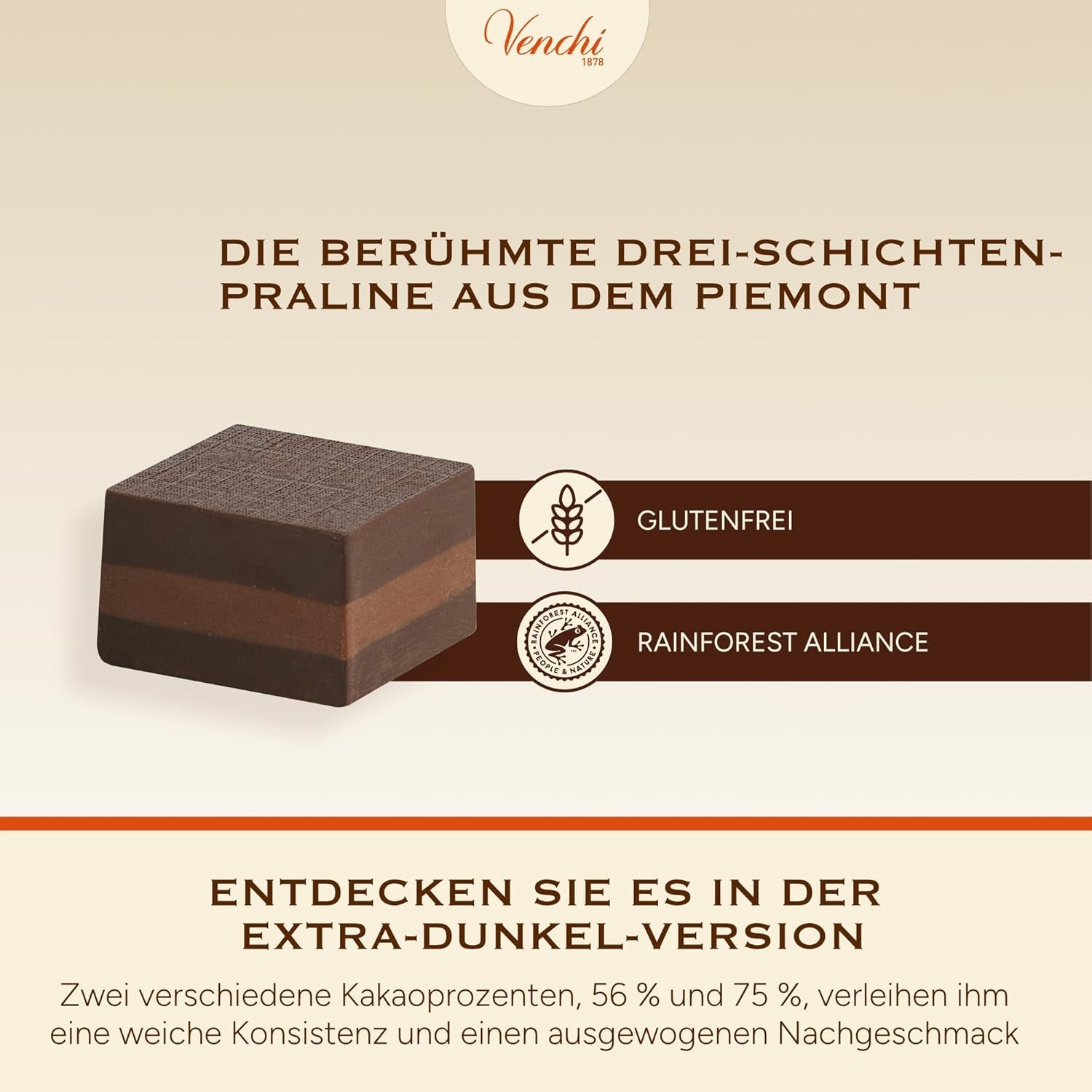 Venchi - Cremino Extra Black Chocolate - Mørk chokolade med mandelmasse og "Piemontesiske skovhasselnødder BGB", 1 kg, glutenfri, uden farvestoffer og uden konserveringsmidler