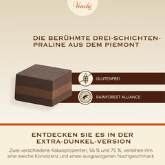 Venchi - Cremino Extra Black Chocolate - Mørk chokolade med mandelmasse og "Piemontesiske skovhasselnødder BGB", 1 kg, glutenfri, uden farvestoffer og uden konserveringsmidler