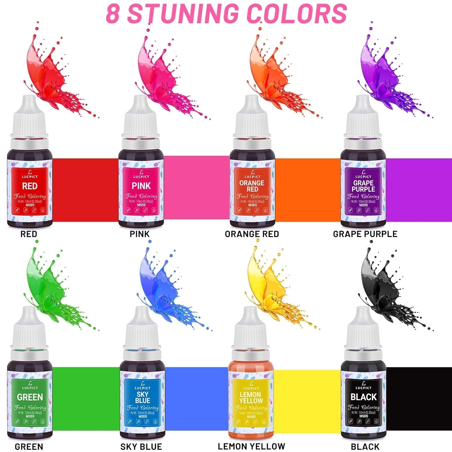 Colorant alimentar 8x10ml – Set de coloranți alimentari lichidi foarte concentrați pentru copt, prăjituri, fursecuri, glazură, macaroane, fondant – Colorant alimentar vibrant pentru săpunuri DIY, slime, meșteșuguri
