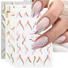 JMEOWIO Nagelsticker Französischer Tipp 9 Blatt Nail Art Sticker Selbstklebend Nagelaufkleber Glitzer Wellenlinie Dekoration Nageldesign Zubehör