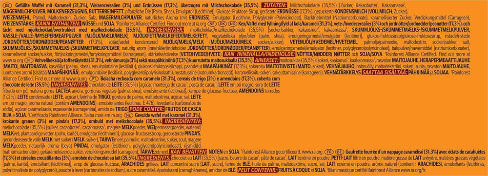 Mælkechokoladeovertrukket jordnøddechokoladebar, lækkert karamelfyld, jordnødder og sprød oblat, bulk slikpakke, 1 pakke (5 x 31 g)