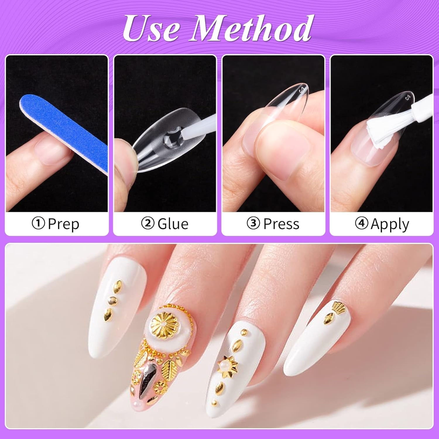 Becellen 500 bucăți vârfuri unghii artificiale, vârfuri unghii cu gel moale, acoperire completă, vârfuri pentru unghii cu gel, unghii artificiale pre-lustruite, set unghii cu lipici pentru nail art DIY (migdale)