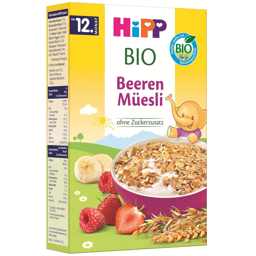 HiPP Bio Beeren-Müesli (8 x 200g), ab 12. Monat, ohne Zuckerzusatz, besonders fine Stückchen - leicht zu chewen, i bedste Bio-Qualität