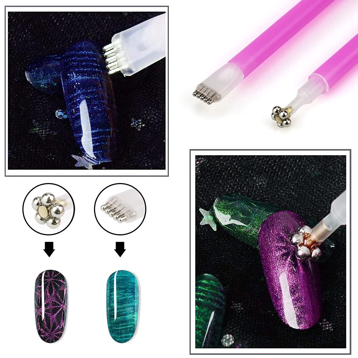 Nail Art Werkzeug Magnetstift, 10 Stück Nagel Magnet Stick Tool Set, Nagel Magnet Stift Und Starker Magnet Stock Punktierungsstifte Für DIY 3D Magnetisches Katzenauge UV Gel Polnisch Nagel Kunst