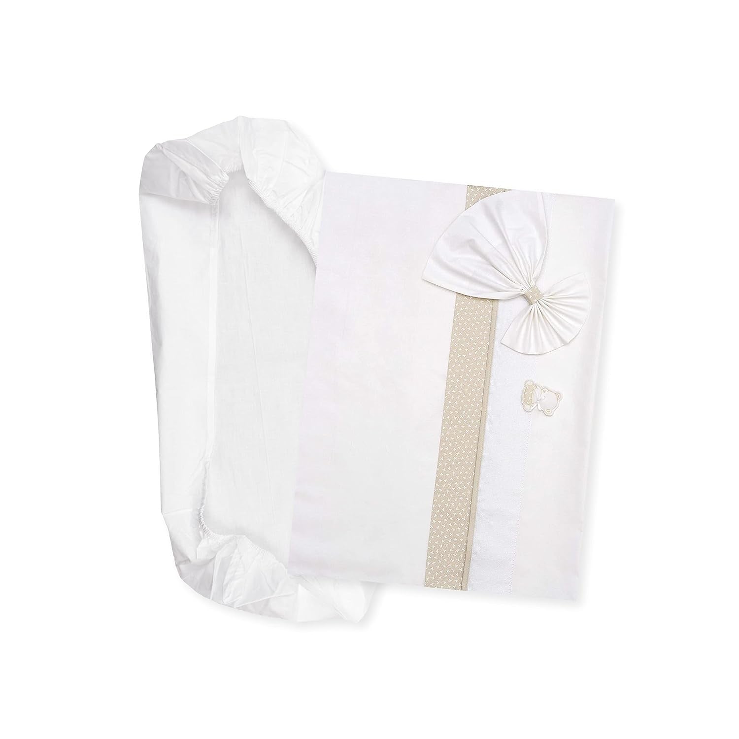 Hvidt og lyserødt sengetøjssæt, 1 sengetøj, 1 toplagen med Aida-båndsbroderi og 1 pudebetræk, 100 % bomuld, fremstillet i Italien Naty Shop Taupe dyner og dyner