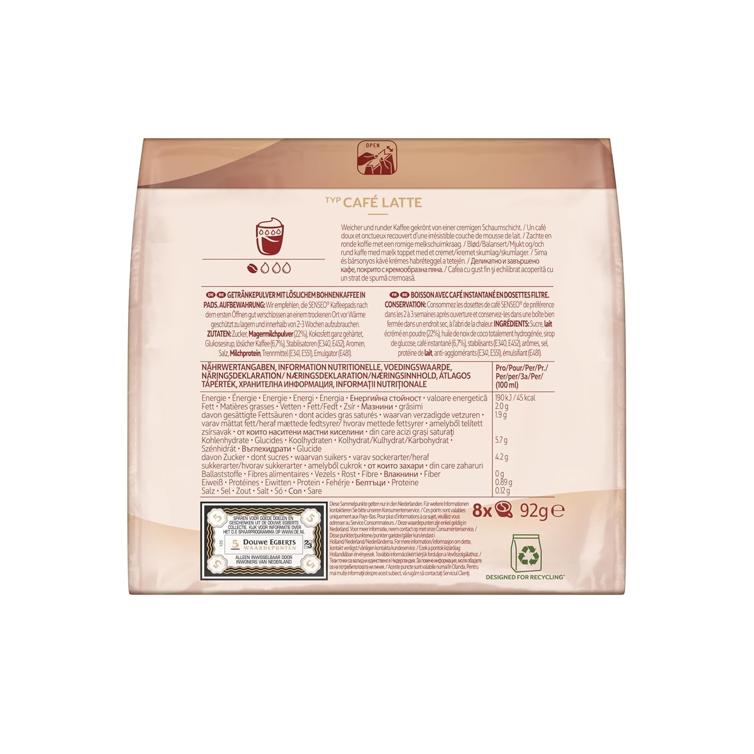 Senseo Pads Café Latte, 10 x 8 Getränke, 80 Kaffeepads