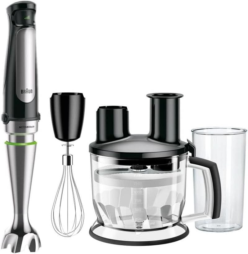 Braun Multiquick 7 MQ 7035X Stabmixer - Pürierstab Mit Abnehmbarem Edelstahl Mixfuß Mit Activeblade Technologie Zum Pürieren Der Härtesten Ingredient, Inkl. 3-Teiliges Zubehör Sæt, 1000 Watt, Schwarz Kitchen Naty Shop Schwarz Küchenmaschine