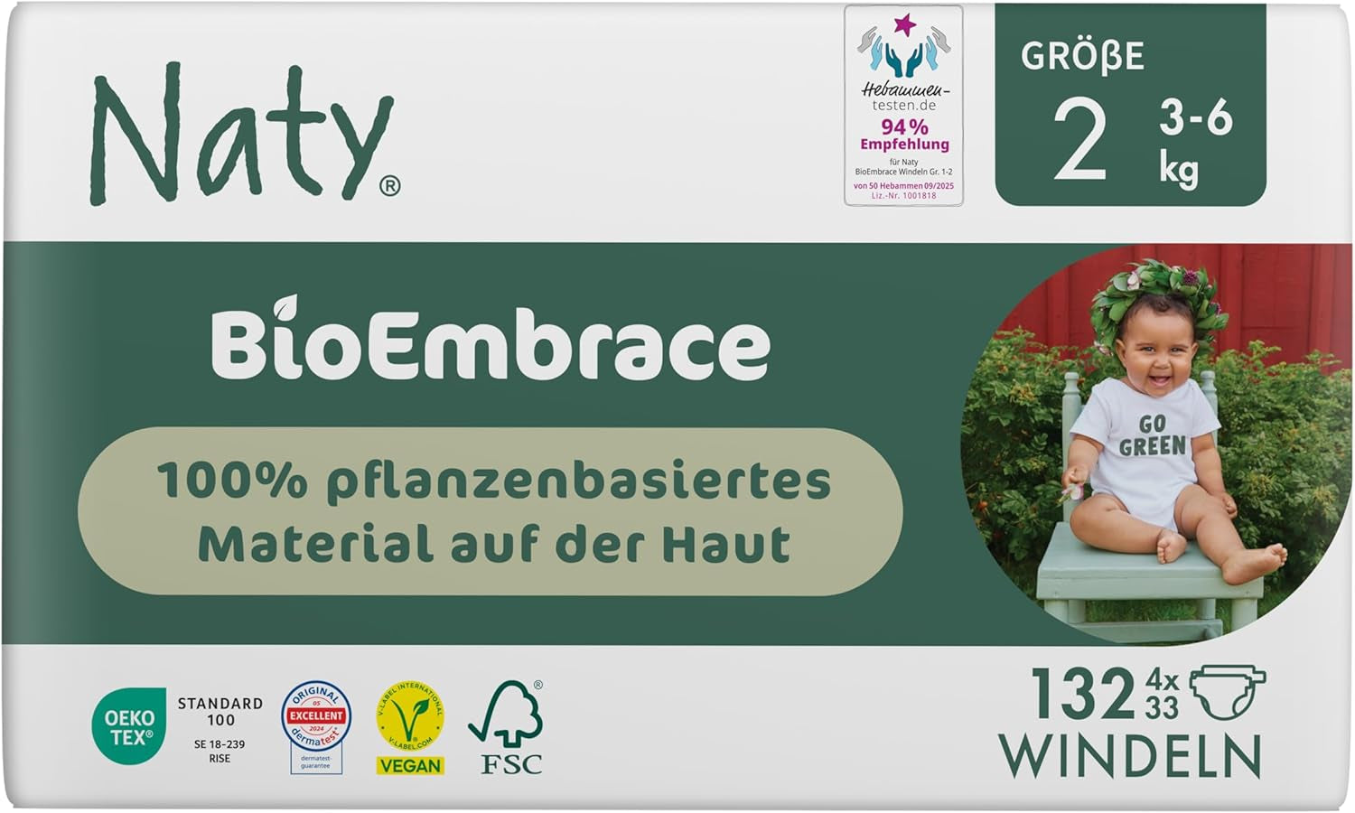 Naty BioEmbrace babybleer, str. 5 (11-25 kg) | 100% plantebaserede materialer, skånsomme mod huden | Åndbar blødhed, dermatologisk testet, fremragende absorption | 80 stk.