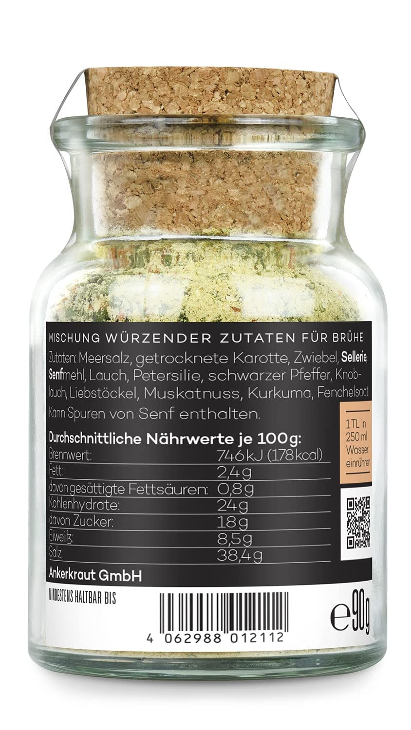 Ankerkraut Gemüsebrühe, ohne Gemsckverstärker, ohne Zucker, 90g i korkglas, Mischung würzender Ingredient für Brühe
