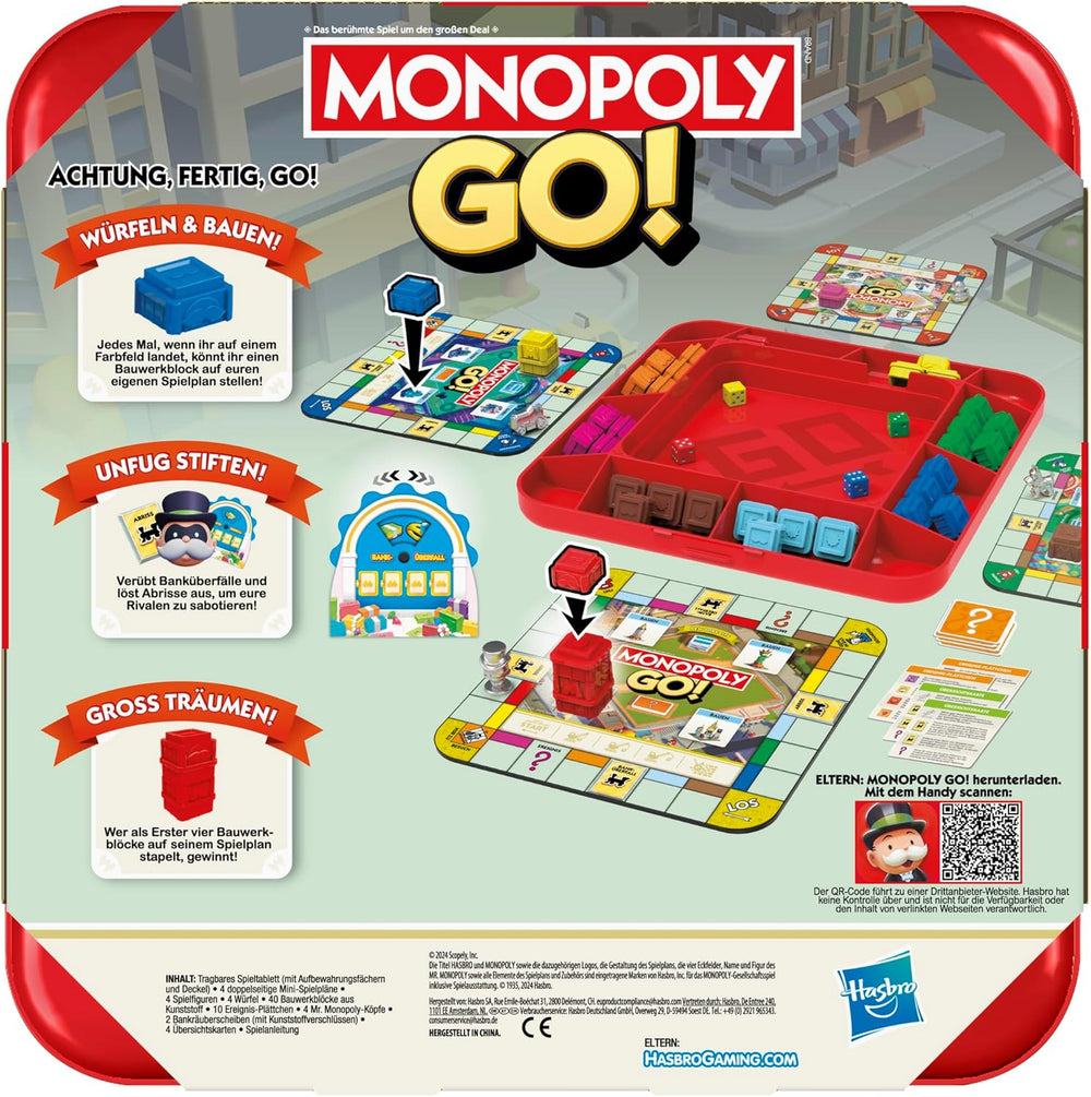 Brætspil Monopoly GO! - Tysk version, spil baseret på den populære online version, hurtigt strategispil for hele familien, sjovt for 2 til 4 spillere
