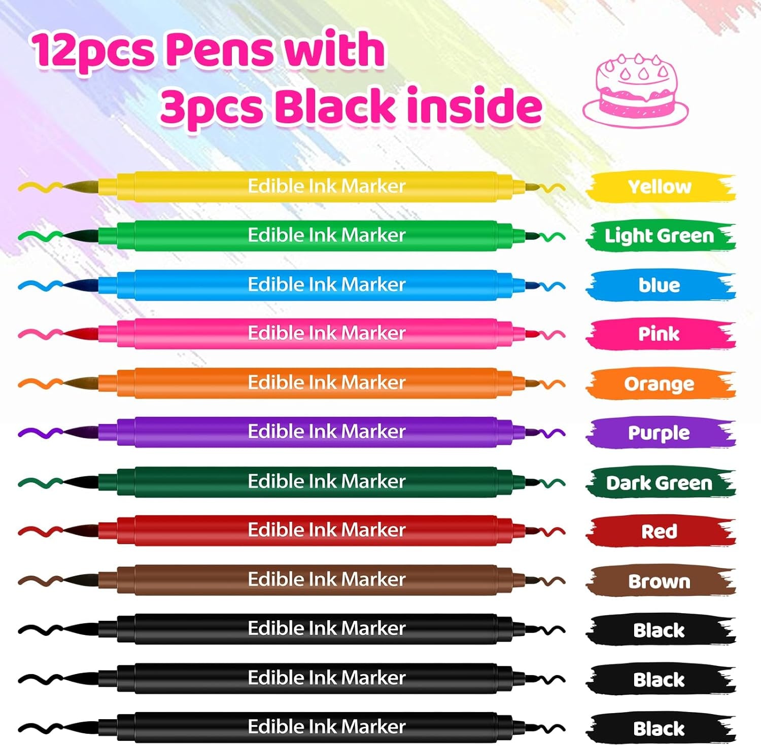12 bucăți pixuri colorante alimentare, pixuri alimentare pentru copt, markere comestibile cu vârf fin și gros pentru prăjituri, macaroane, ouă de Paște (10 culori)