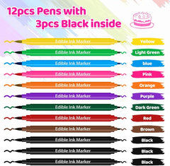 12 bucăți pixuri colorante alimentare, pixuri alimentare pentru copt, markere comestibile cu vârf fin și gros pentru prăjituri, macaroane, ouă de Paște (10 culori)