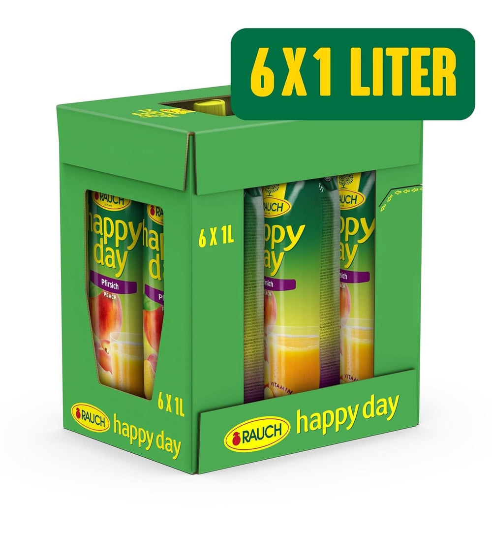 Rauch Happy Day Peach | Fra frugter modnet i solen | 6 x 1 liter, Tetra Prisma Alkoholfri drikkevarer Naty Shop