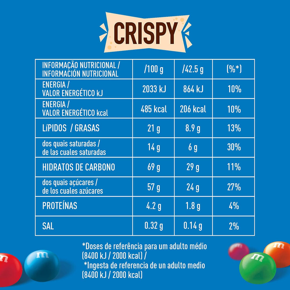 M&M'S sprøde, chokolade sprøde linser og sprøde center, chokolade, 1 pakke (1 x 340 g) (pakke med 2)